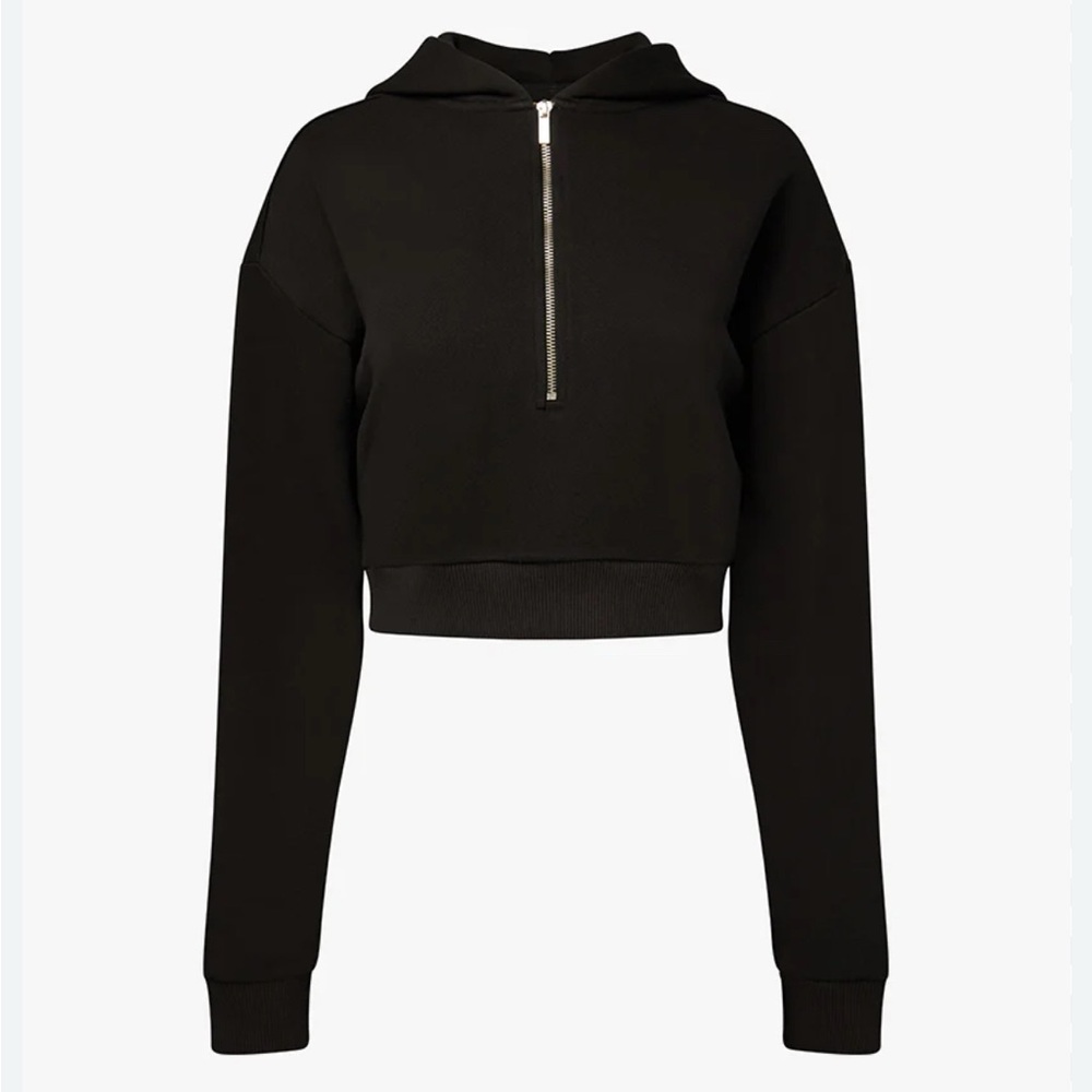 WeWoreWhat Black Cropped Quarter-Zip Hoodie